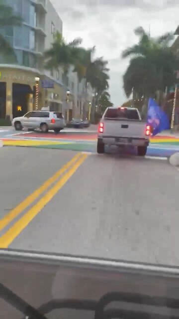 Florida MAGA celebrates Trump's birthday by using his pickup truck to ruin a Pride crosswalk.