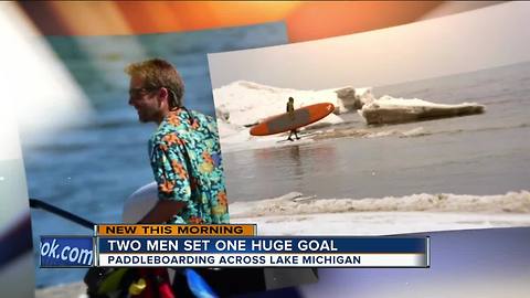 Two men traveling 80 miles by paddle board, across Lake Michigan