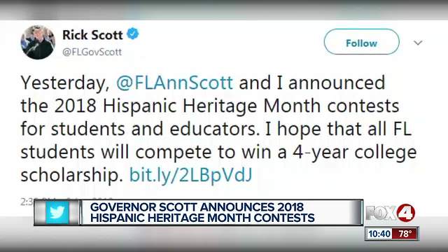 Governor Rick Scott receives backlash for Hispanic Heritage Month contest tweet