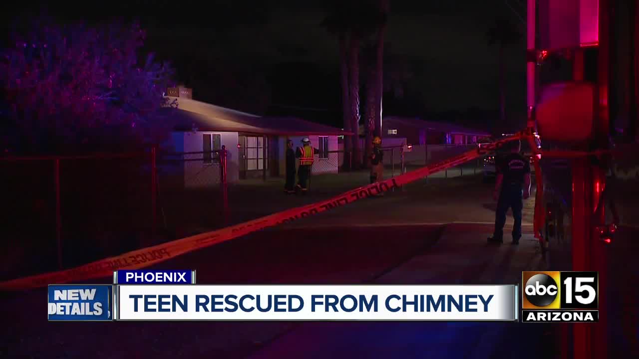 Teen rescued from chimney at Phoenix home