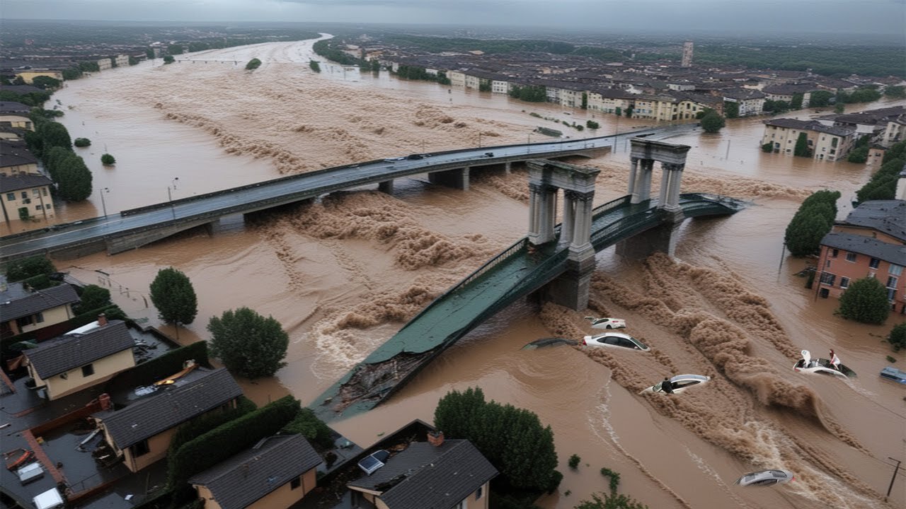 Now Italy is destroyed! Tons of water drag cars into the sea, Flooding in Riposto