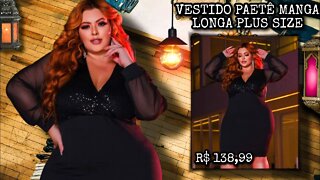 ✔️ VESTIDO PAETÊ MANGA LONGA PLUS SIZE