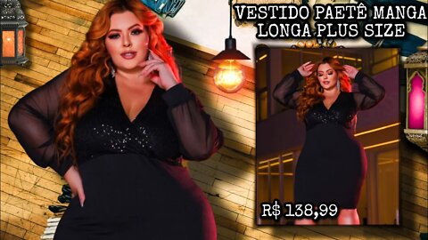 ✔️ VESTIDO PAETÊ MANGA LONGA PLUS SIZE