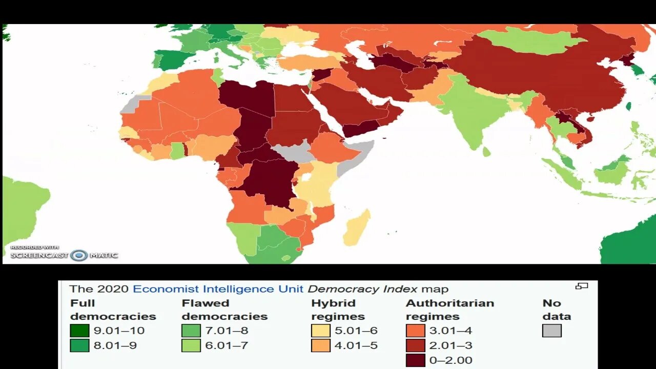 Democracy Index by continent and country 2020