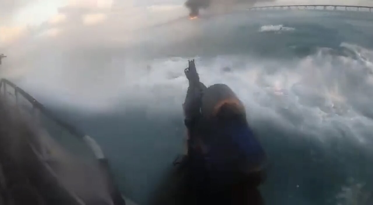 Female IDF soldiers repelling HAMAS boat attack and destroying it