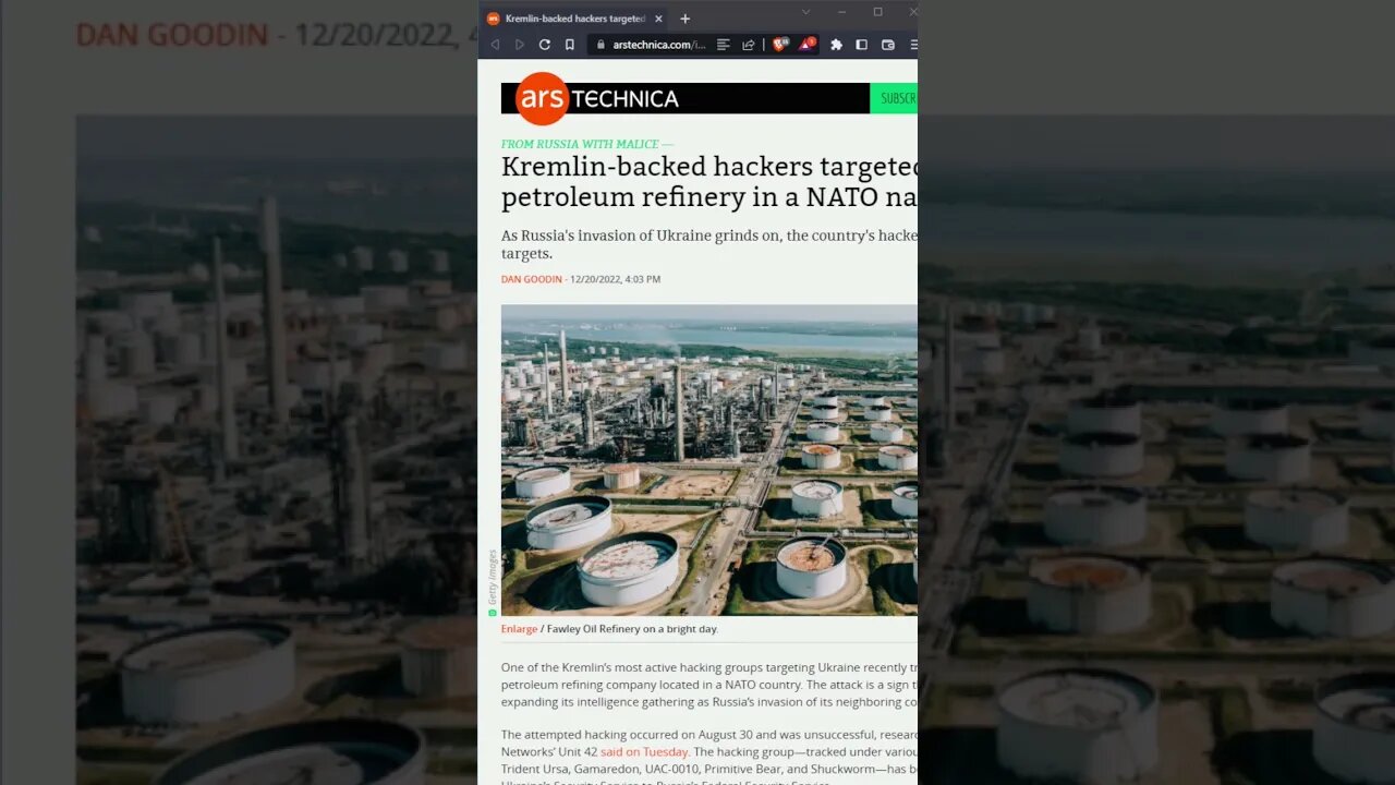 Russian Sponsored Hackers Tried attacking a Petroleum Refinery in a NATO Country #cyberattack