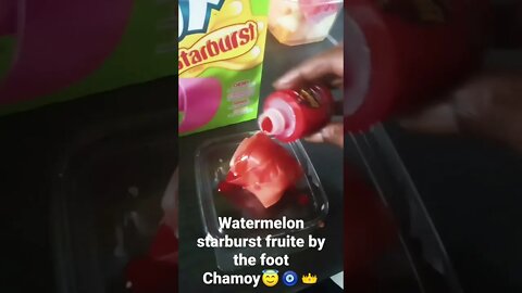 trying watermelon wrapped in strawberry Starburst fruit by the foot with chamoy😇🧿