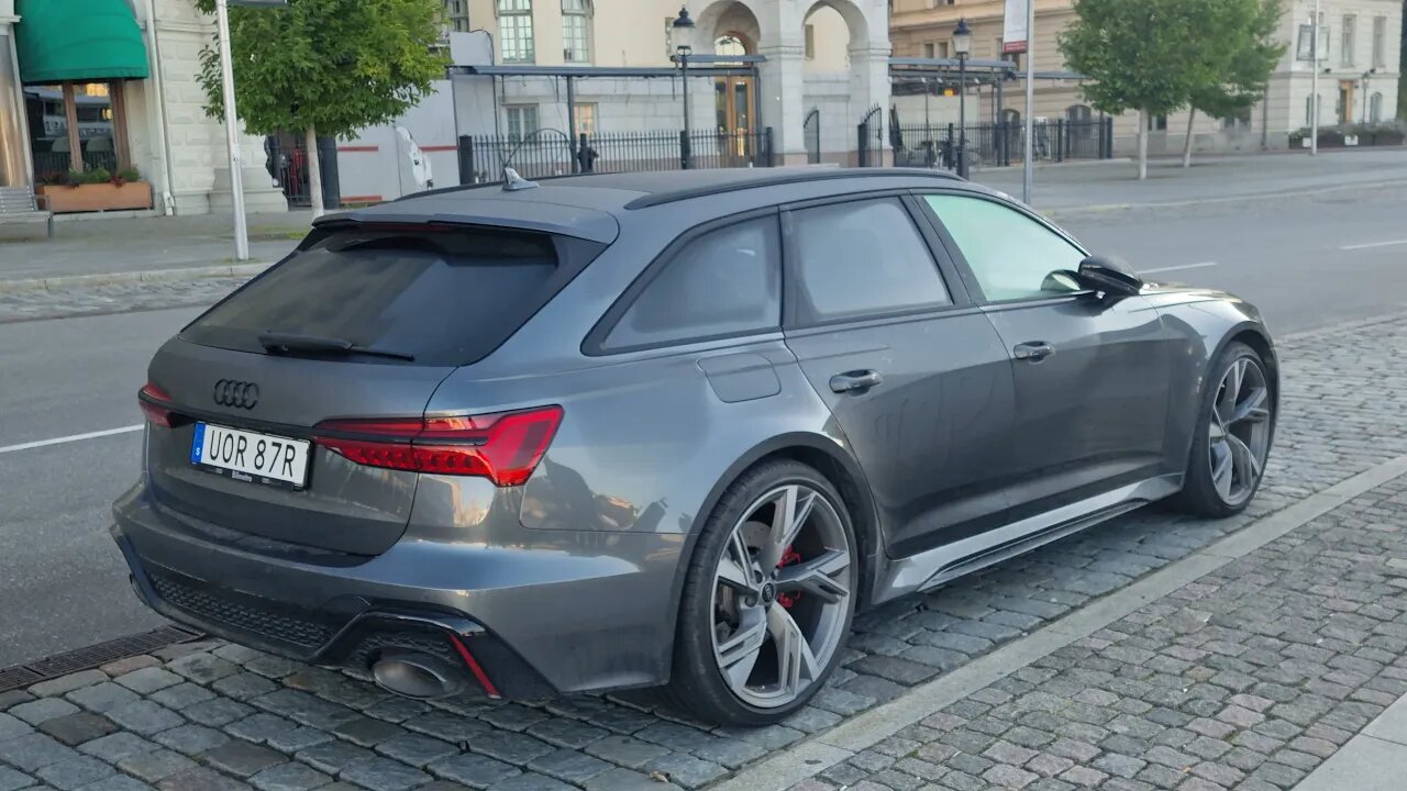 [8k] Debadged Audi RS6 with Black Optic Package near Royal Palace in Stockholm, Sweden