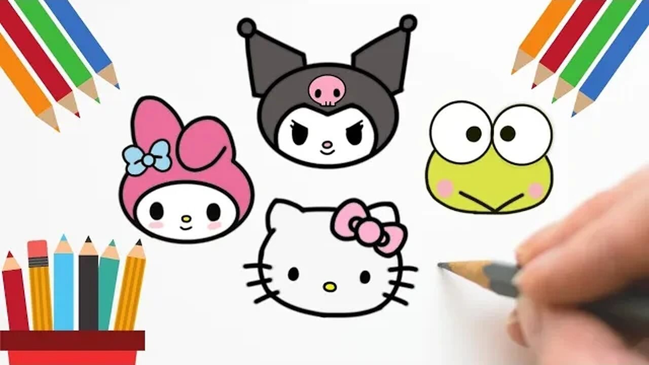 COMO DESENHAR KUROMI+ MELODY+ HELLO KITTY+ KEROPPI #hellokitty