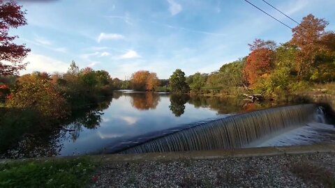 Tricentennial Park on Blackstone River in Sutton Massachusetts in Autumn Foliage