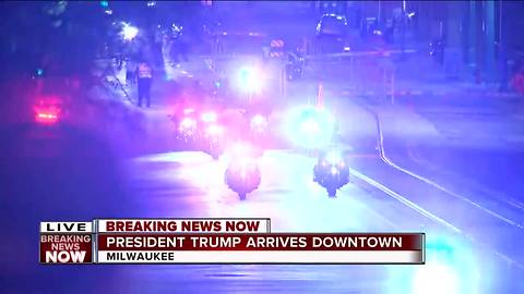 President Trump's motorcade arrives in downtown Milwaukee