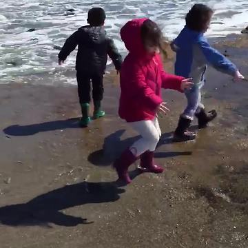 Three Kids Having Fun At The Seaside