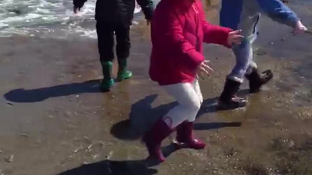 Three Kids Having Fun At The Seaside