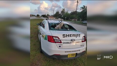 Deputies search for suspect who vandalized sheriff's patrol car