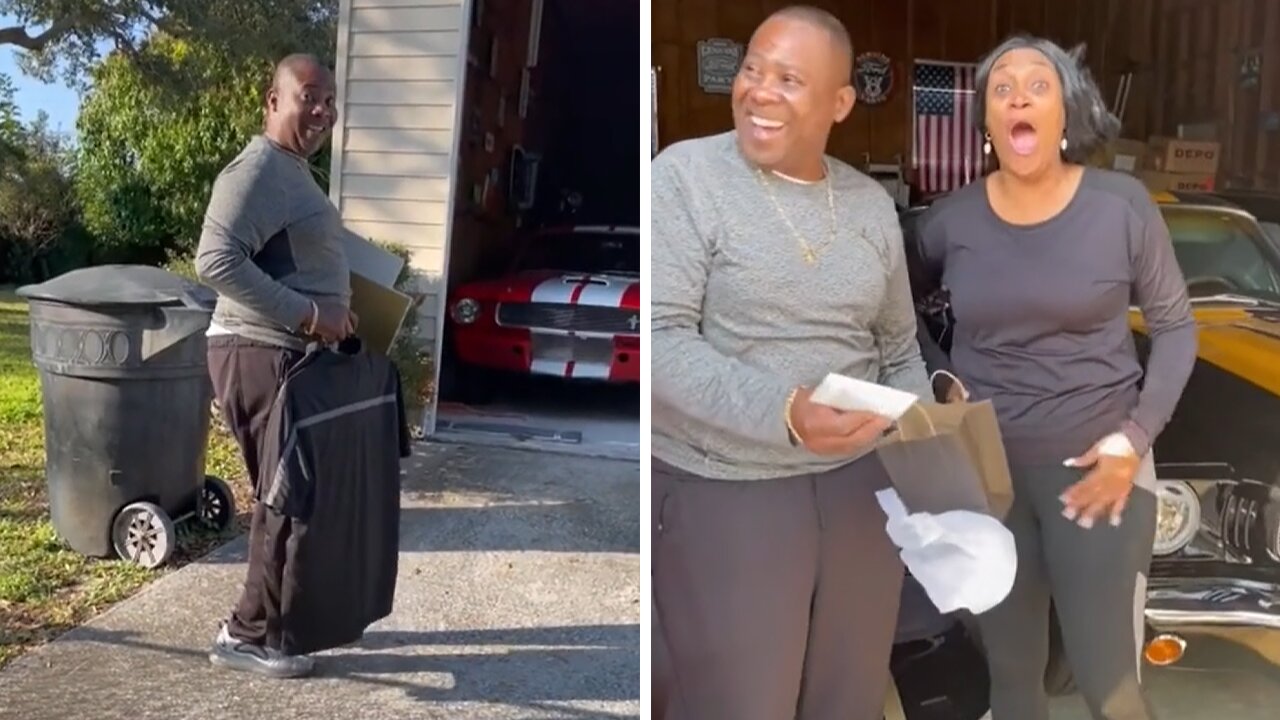 Expecting couple surprise in-laws with matching baby Mustang car