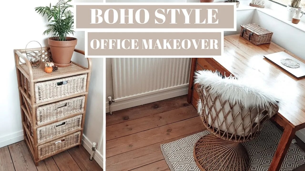 Small Boho Style Home Office Makeover - Cleaning, Tidying, Organizing and Decorating for Autumn