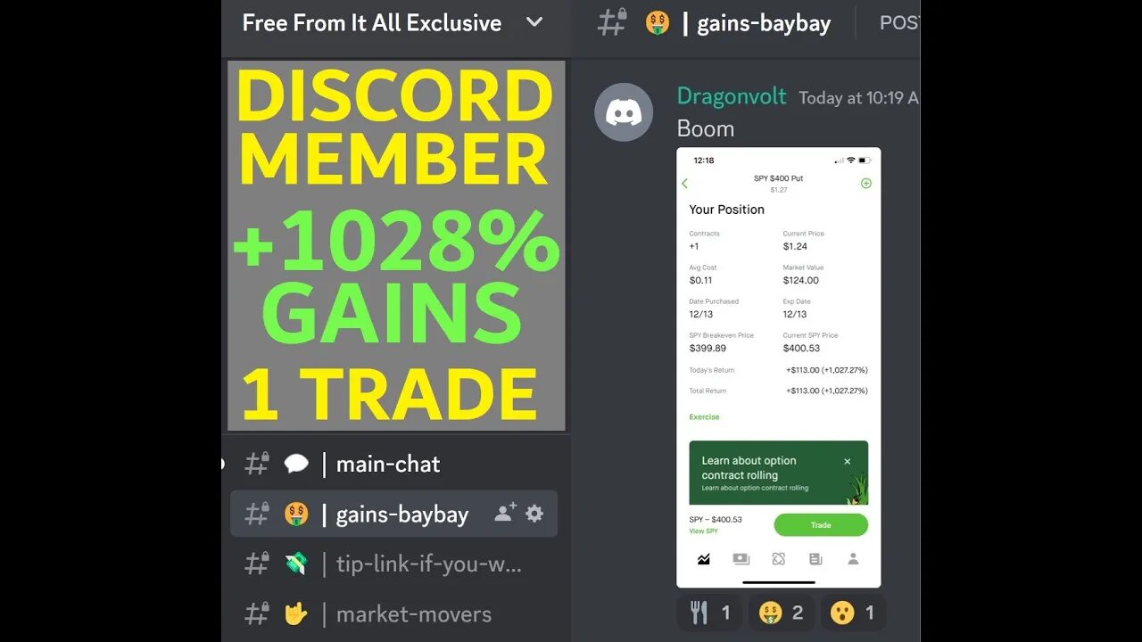 +1030 PERCENT - ONE TRADE. 10X THE POSITION IN A SINGLE TRADE - DISCORD MEMBER! LETS GOOOOO