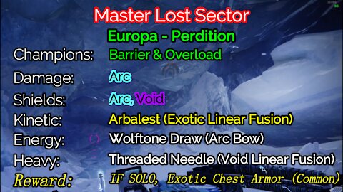 Destiny 2 Master Lost Sector: Perdition 12-23-21