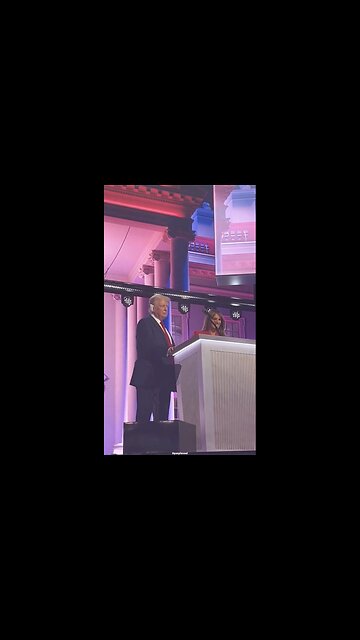 Melania Trump surprises Donald Trump on stage at the end of his speech.