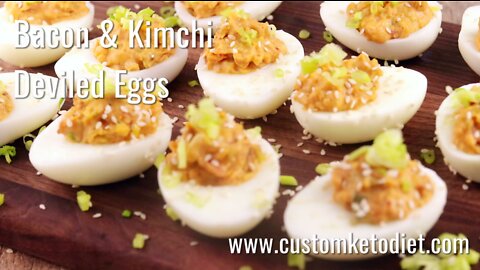 Keto Bacon and Kimchi Deviled Eggs