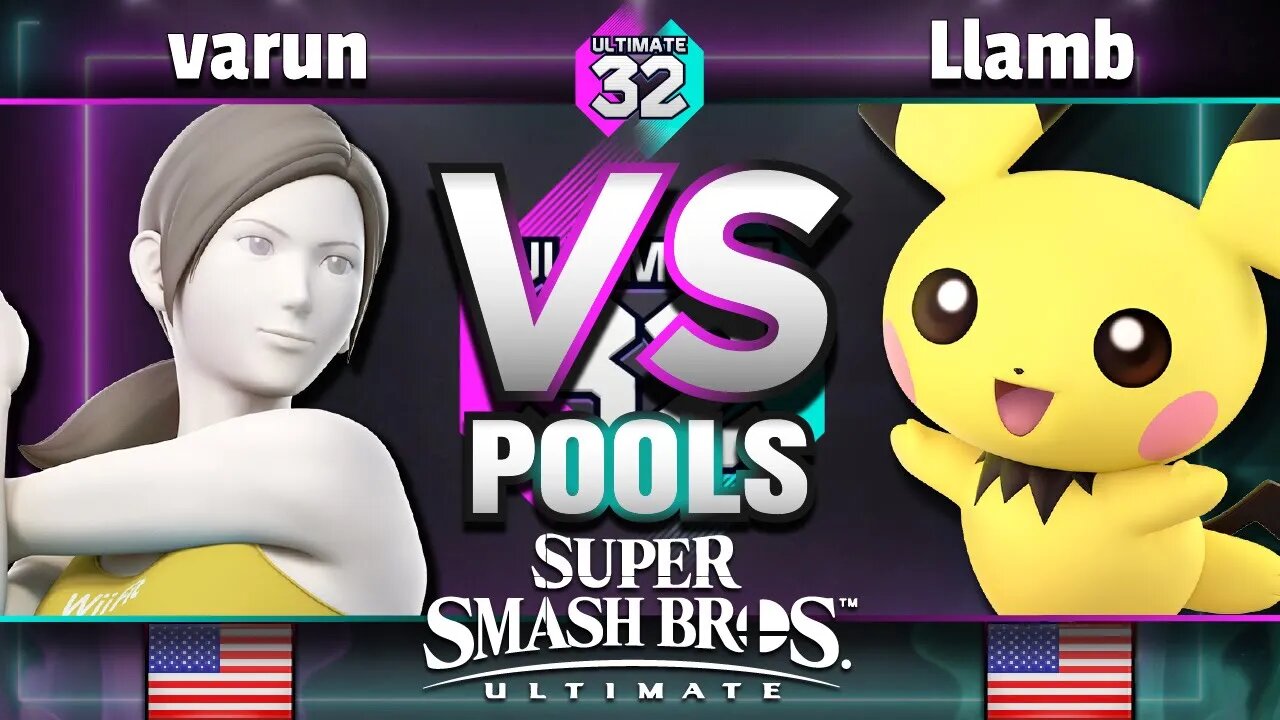 ULTIMATE 32 Pools - DLX | varun (Wii Fit Trainer) vs. Llamb (Pichu) - Smash Ultimate