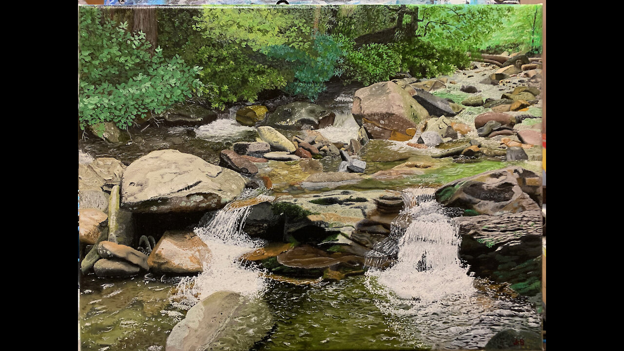 Painting Progress Stills: Great Smoky Mountain Waterfall