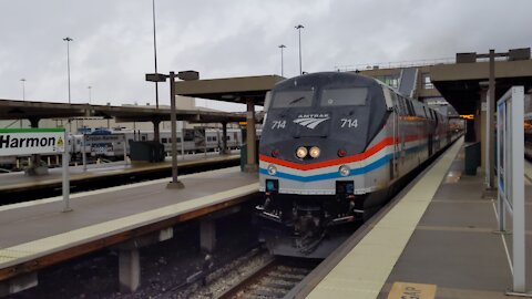 Metro North Hudson Line: Single EMU Local Train and Double Amtrak Empire Trains at Croton-Harmon
