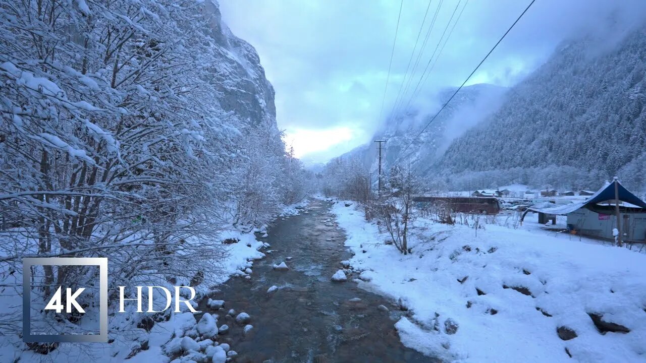 Lauterbrunnen 🇨🇭❄️ Snowy Winter Ambience, Weisse Lutschine River to Stechelberg Switzerland HDR