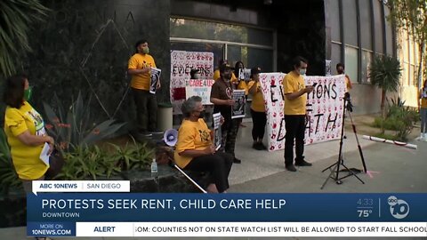 Protests seek rent, child care help