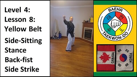 Baehr Taekwondo: 04-08: Green Stripe: Side-Sitting Stance - Back-fist Side Strike