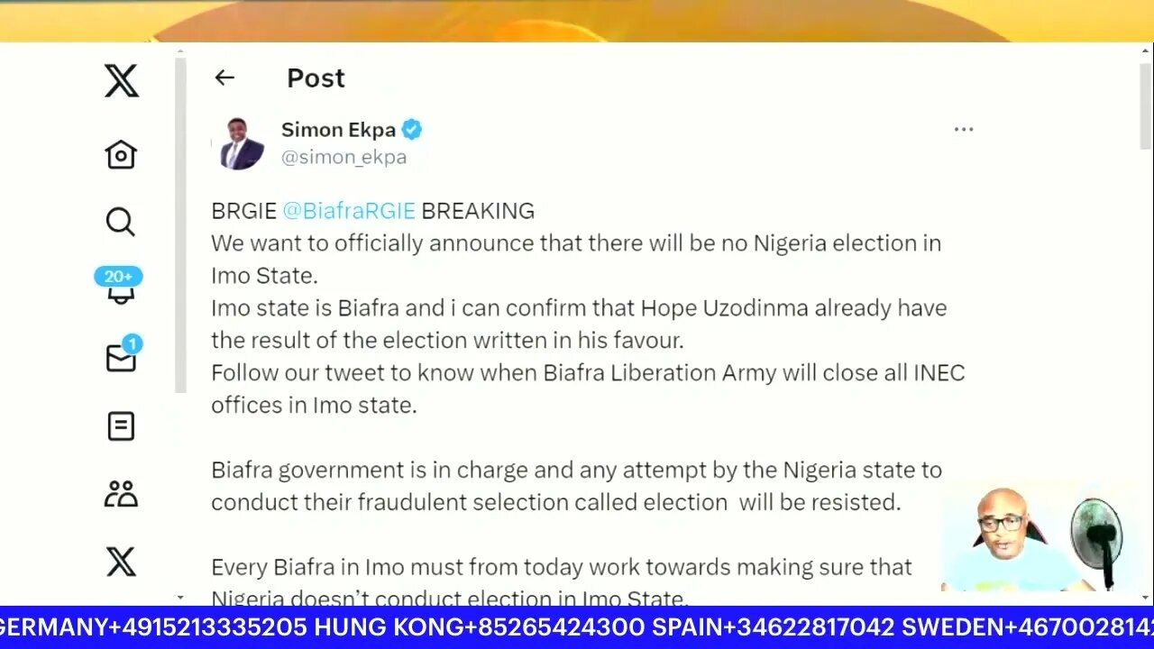 BREAKING: BRGIE PM Simon Ekpa Confirmed There Will Be No Election In Biafra Land