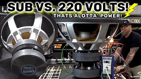 Woofer vs. 220volts. That's alotta' Power! Sparks, Flames, Smoke!