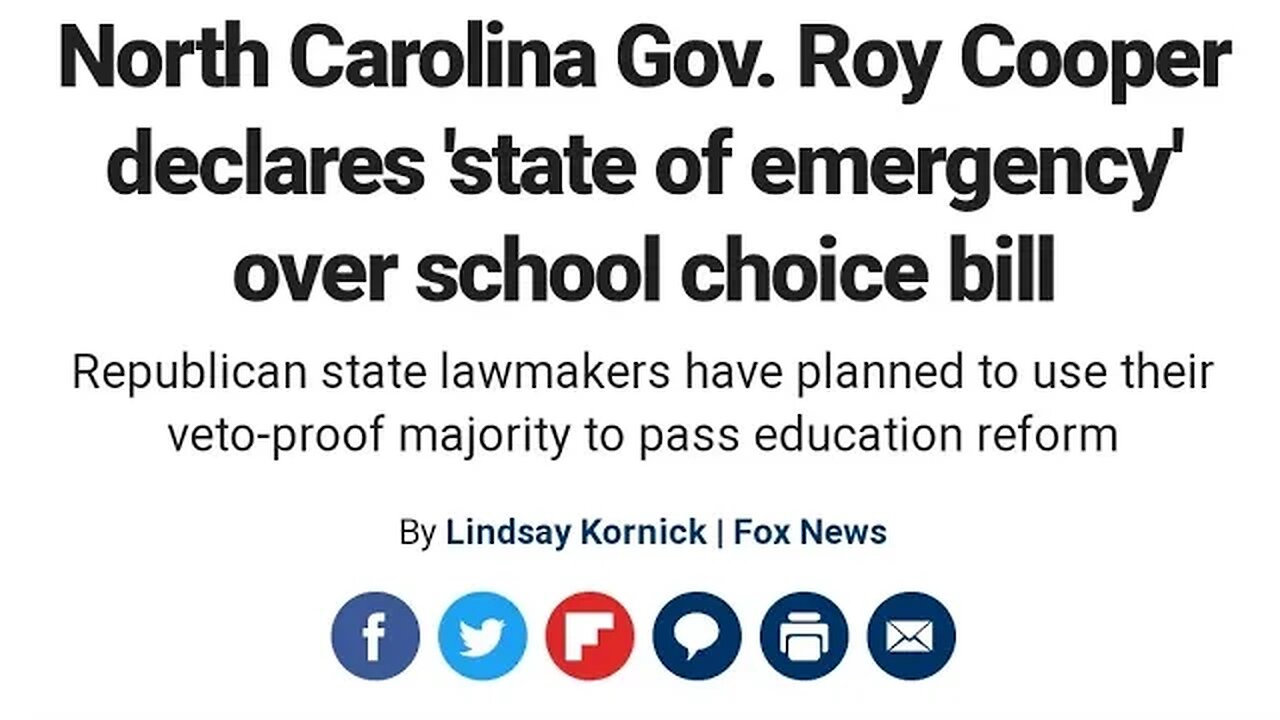 NORTH CAROLINA GOVERNOR ROY COOPER THINKS ITS A STATE OF AN EMERGENCY FOR KIDS TO HAVE SCHOOL CHOICE