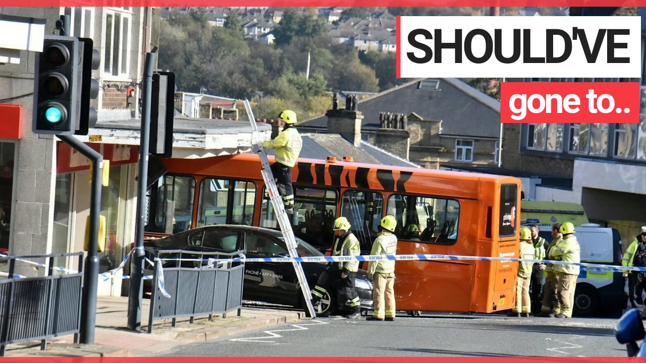 Employees relief after narrowly missing a terrifying crash in which bus ploughed through opticians