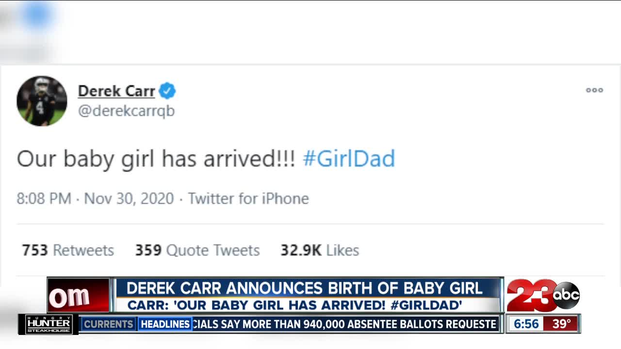 Derek Carr introduces new baby girl!