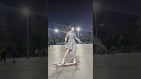 Hot Chinese Girl Has Mastered The Long Skateboard