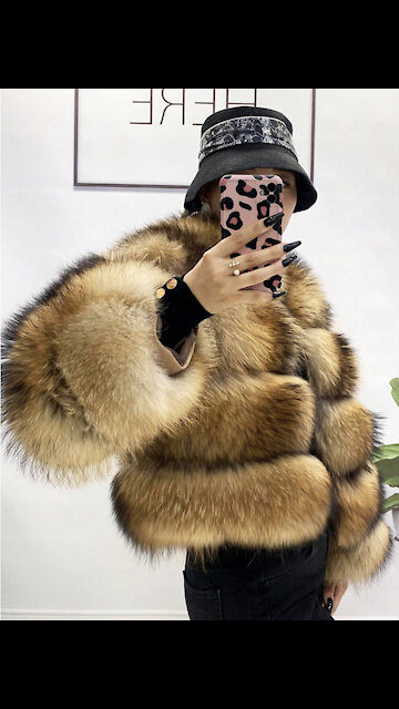 Real Fur Raccoon Winter Coat Women Natural Real Silver Fox Fur Jacket Ladies