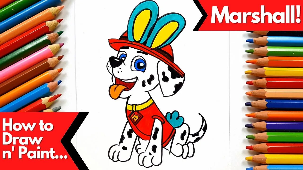 How to draw and paint Marshall from Paw Patrol in Easter Special