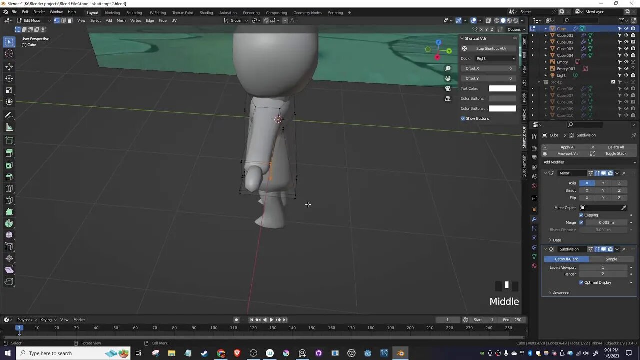 Blender male grind set, continuing toon link model