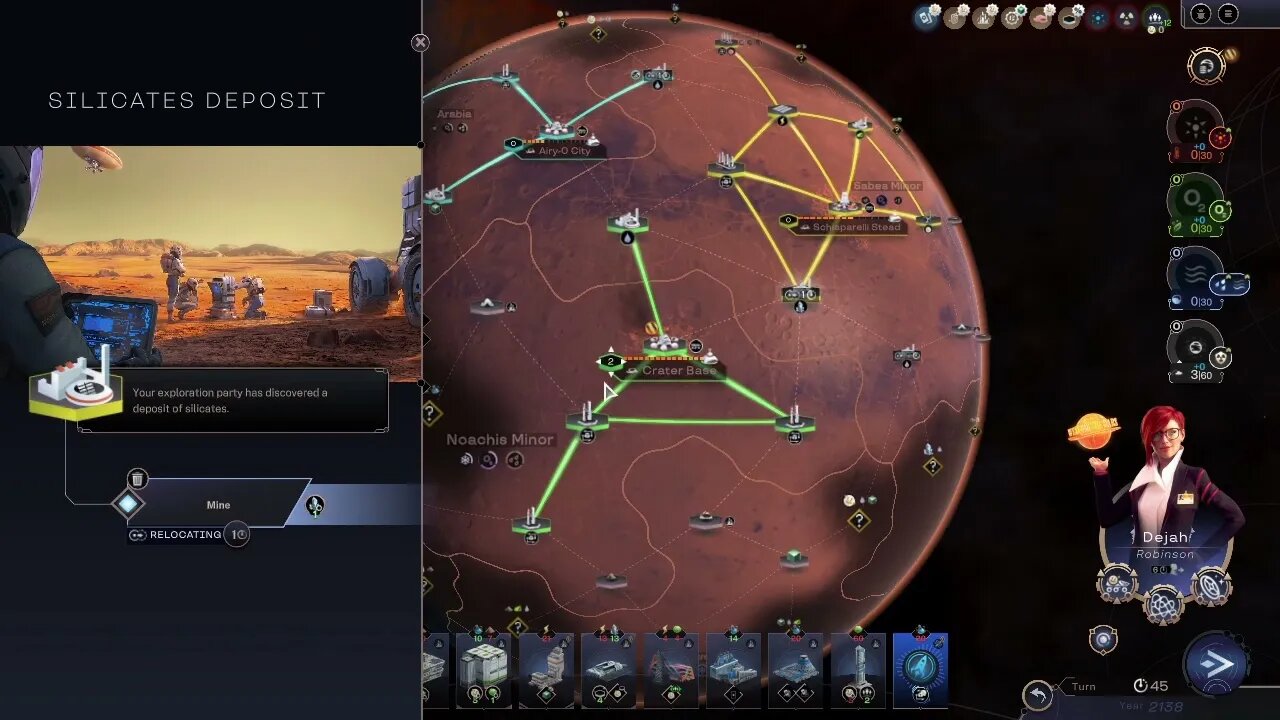 Terraformers; scenario, Expansionist; part 5, turns 41 to 51; 4th city founded at least, still broke