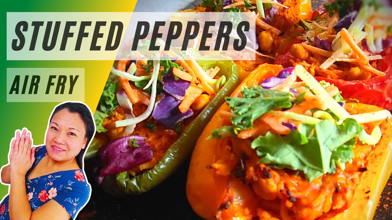 AIR FRYER STUFFED PEPPERS WITH RICE & CHICKPEAS