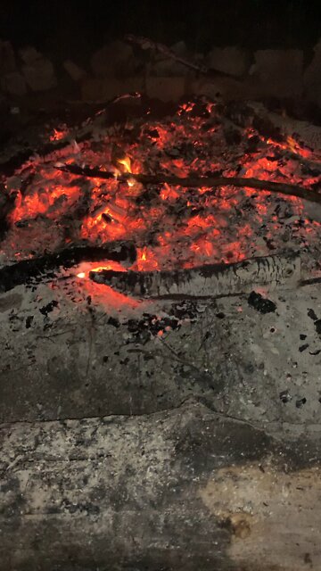 Fire crackling and frogs chirping