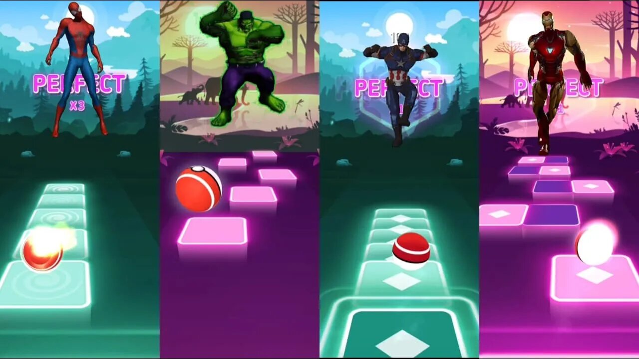 spiderman vs hulk captain America vs iron man | Tiles Hop: EDM Rush