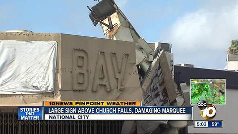 Large sign above National City church falls, damaging marquee