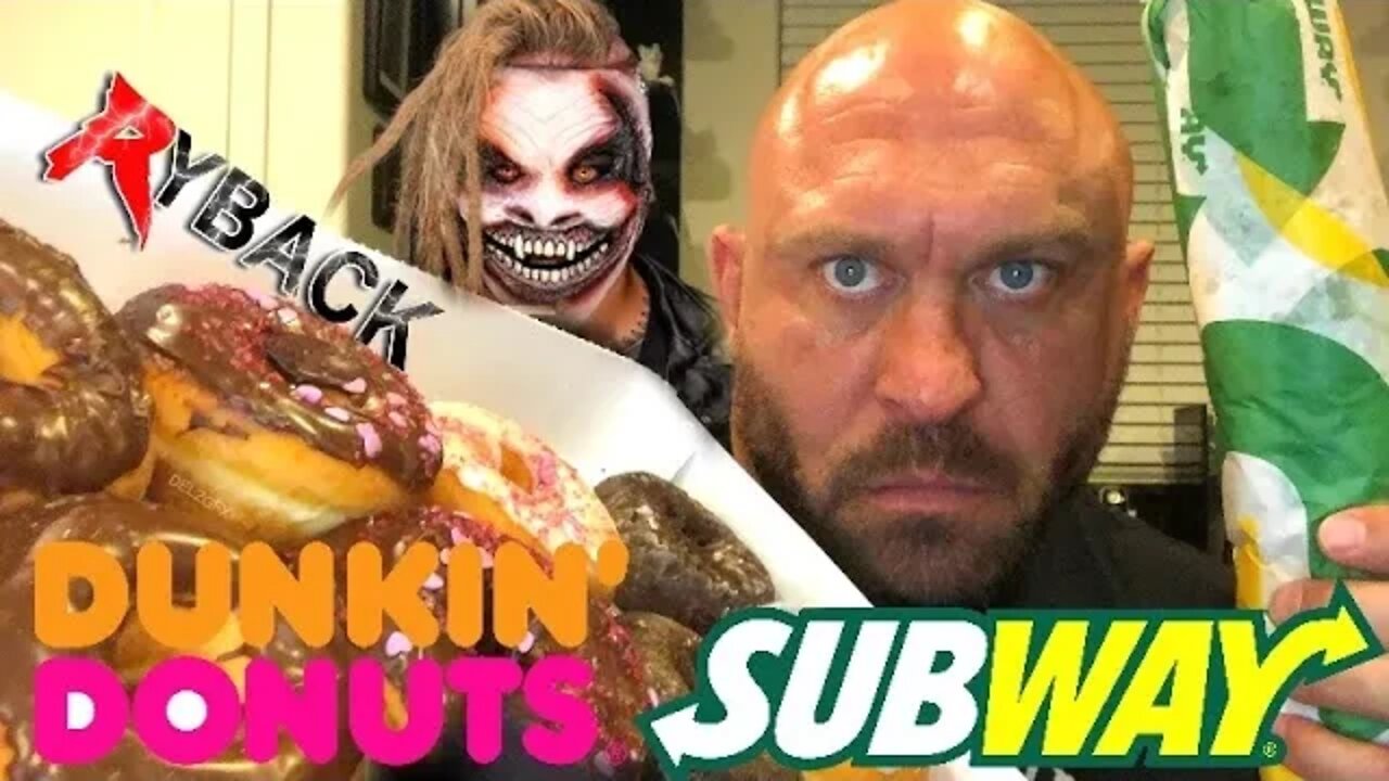 SUBWAY FOOT LONG & DUNKIN DONUTS MUKBANG FOOD REVIEW WATCHING WWE ROYAL RUMBLE