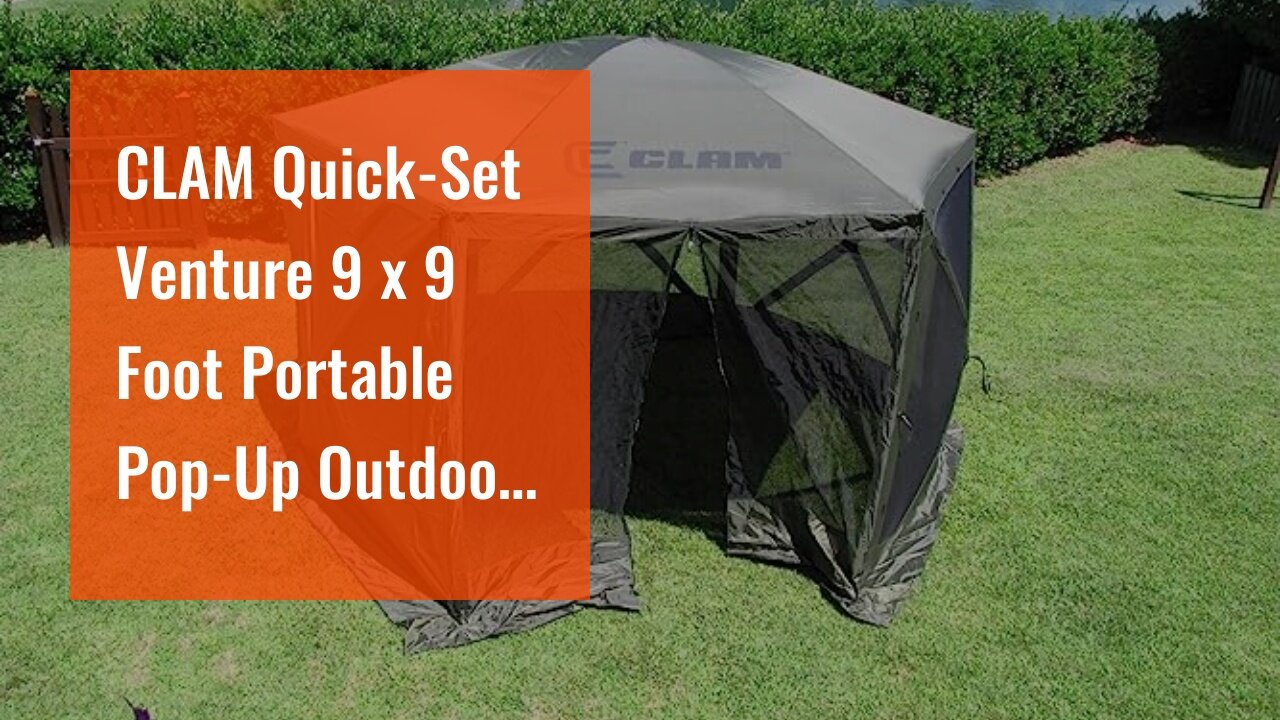 CLAM Quick-Set Venture 9 x 9 Foot Portable Pop-Up Outdoor Camping Gazebo Screen Tent 5 Sided Ca...