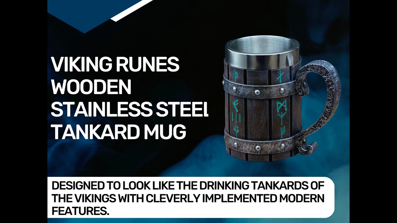 VIKING RUNES WOODEN STAINLESS STEEL TANKARD MUG