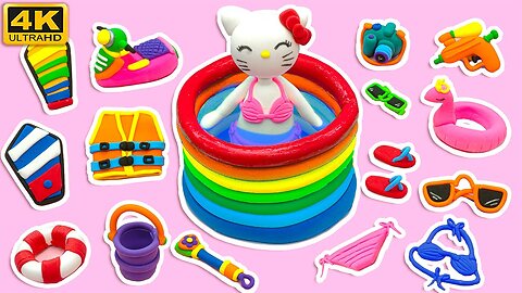 claydiy How to Make Polymer Clay Miniature Hello Kitty Pool Party Set Rainbow Swimming Pool