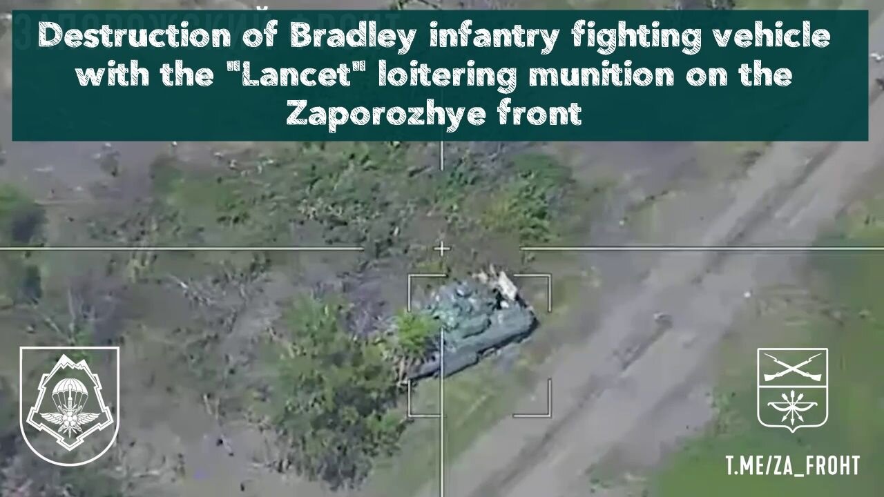 Destruction of Bradley infantry fighting vehicle with the "Lancet" loitering on the Zaporozhye