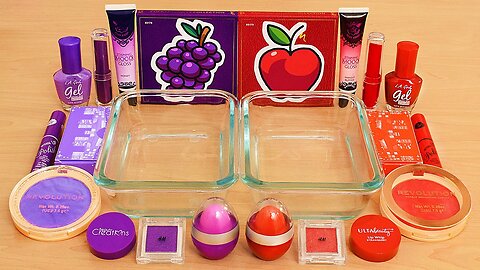 Grape vs Apple - Mixing Makeup Eyeshadow Into Slime ASMR